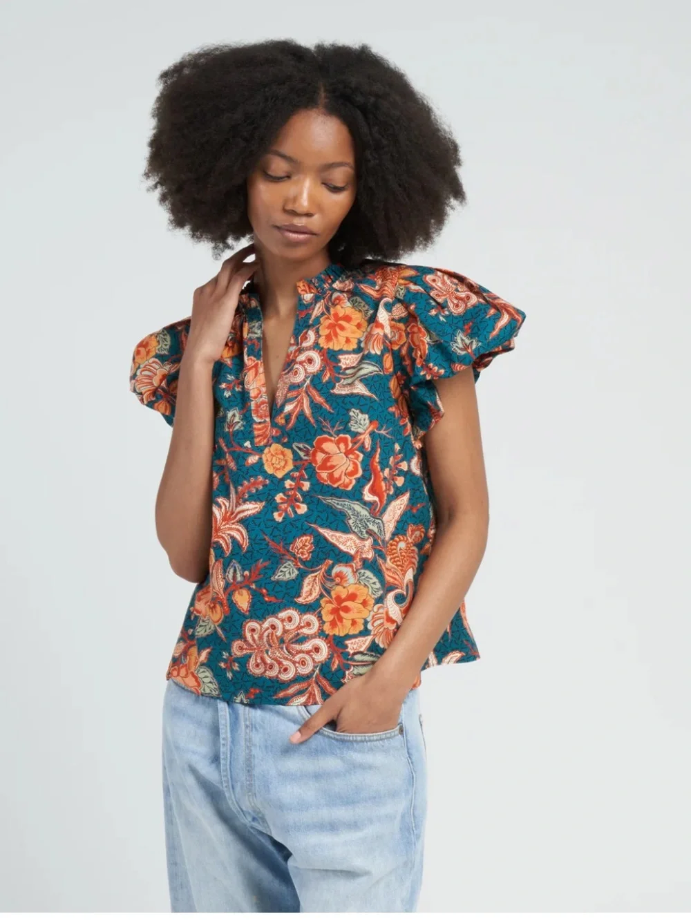 Ulla Johnson Women’s Evelyn Top Delphinium Print Size 4 100% Cotton